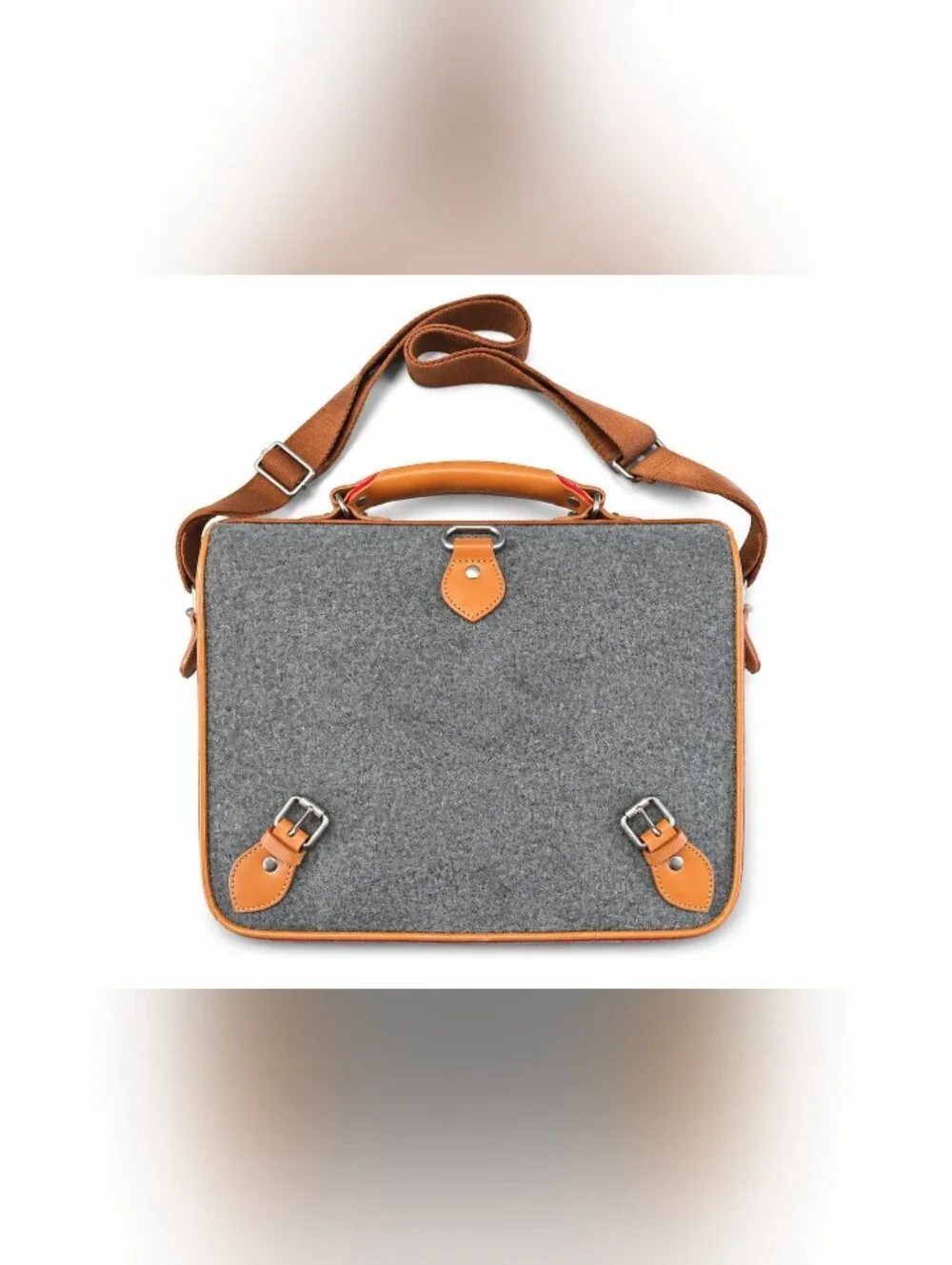 Grey Felt & Tan Leather Messenger Bag